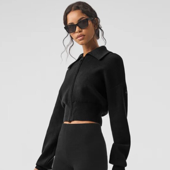 Alo Scholar Knit Cropped Full Zip Jacket - Picture 1 of 3